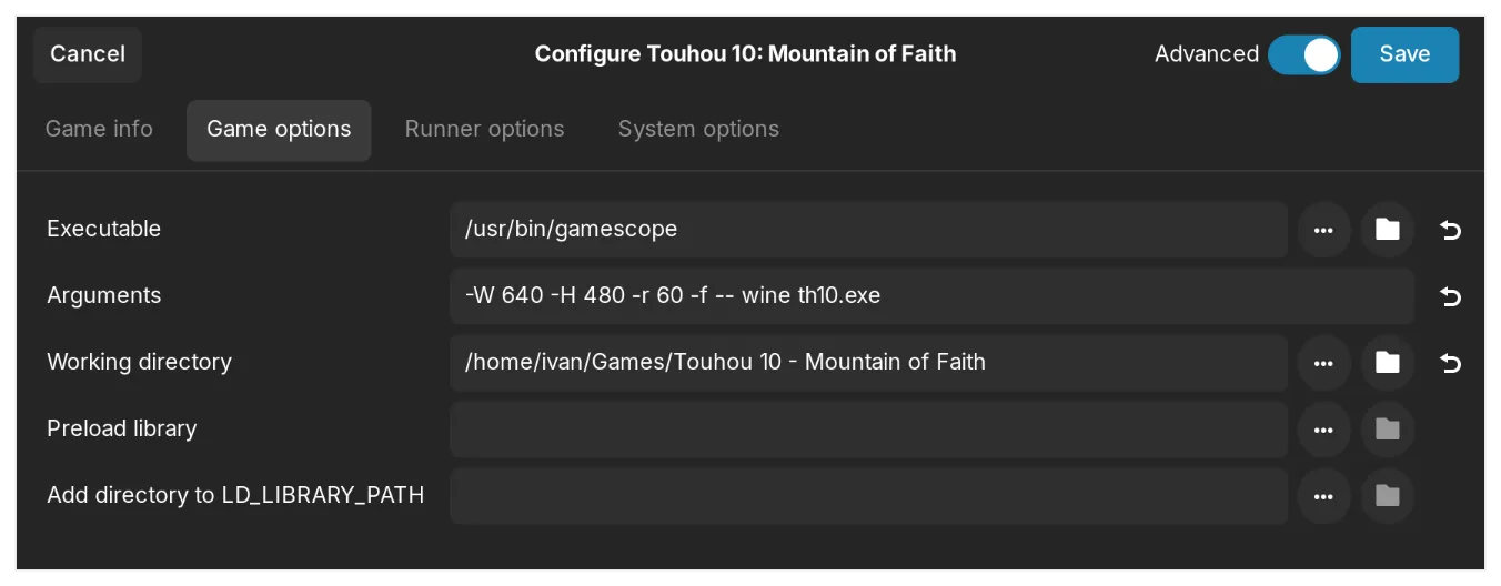 Параметры Game Options