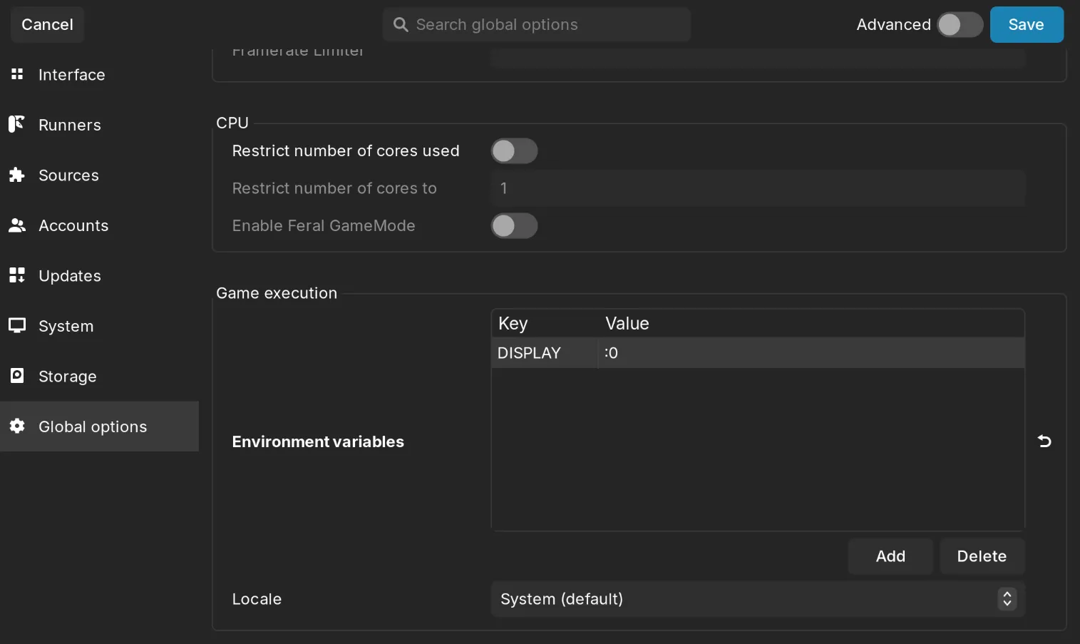 Установка переменной окружения DISPLAY в Lutris